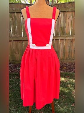 Vintage 70s ACT I New York Red Nautical Sailor Sundress Pleated Full Skirt